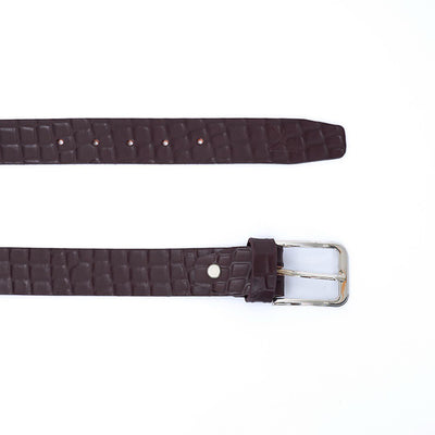 Ladies Croc Textured Leather Casual Belt - Burgundy