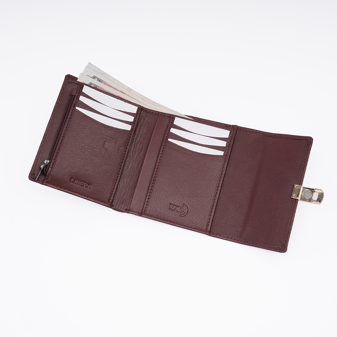 Italian Leather Ladies Wallet - Burgundy