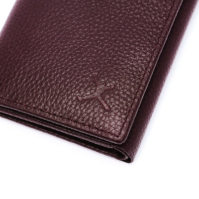 Genuine Leather RFID Tri Fold Wallet - Burgundy