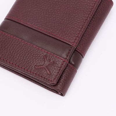 Genuine Leather RFID Tri Fold Wallet - Burgundy
