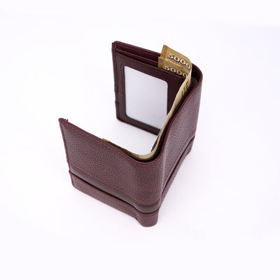 Genuine Leather RFID Tri Fold Wallet - Burgundy
