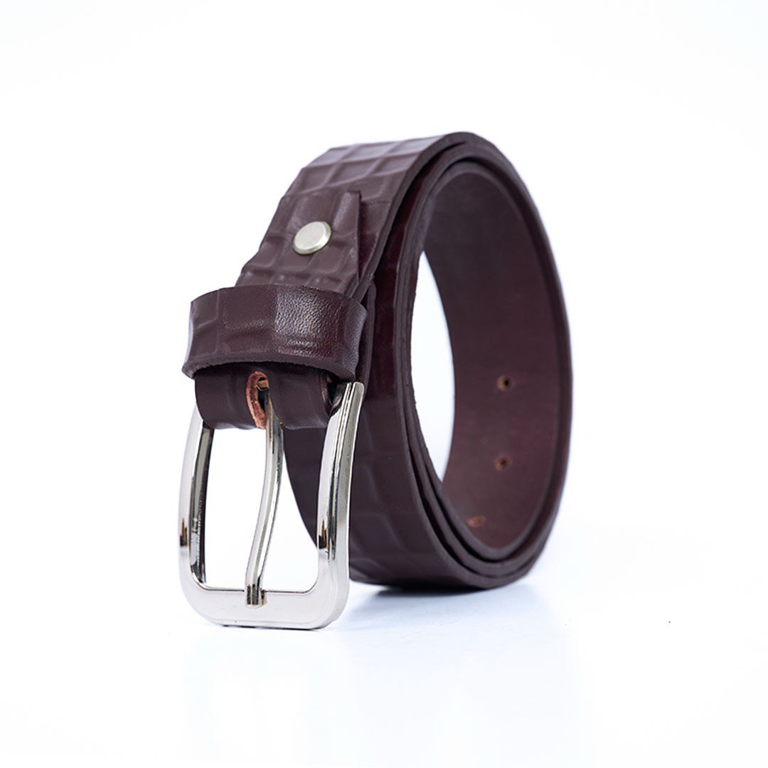 Ladies Croc Textured Leather Casual Belt - Burgundy