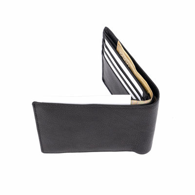 Genuine Leather Coin Pocket Wallet - Black