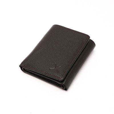 Genuine Leather RFID Tri Fold Wallet - Coffee Brown