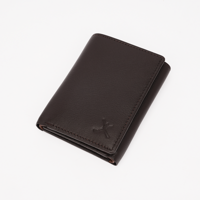 Genuine Leather RFID Tri Fold Wallet - Coffee Brown
