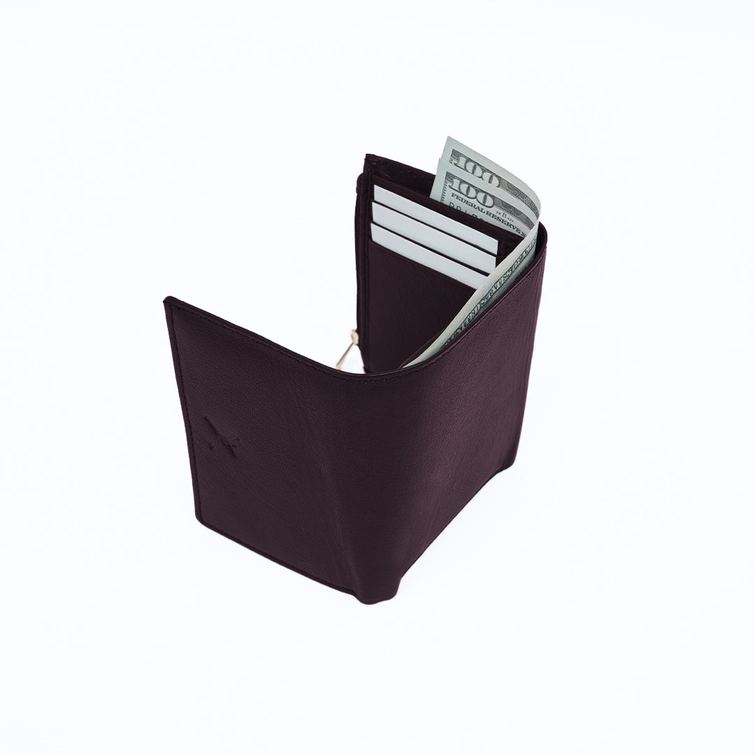 Italian Leather Ladies Tri Fold Wallet - Coffee Brown