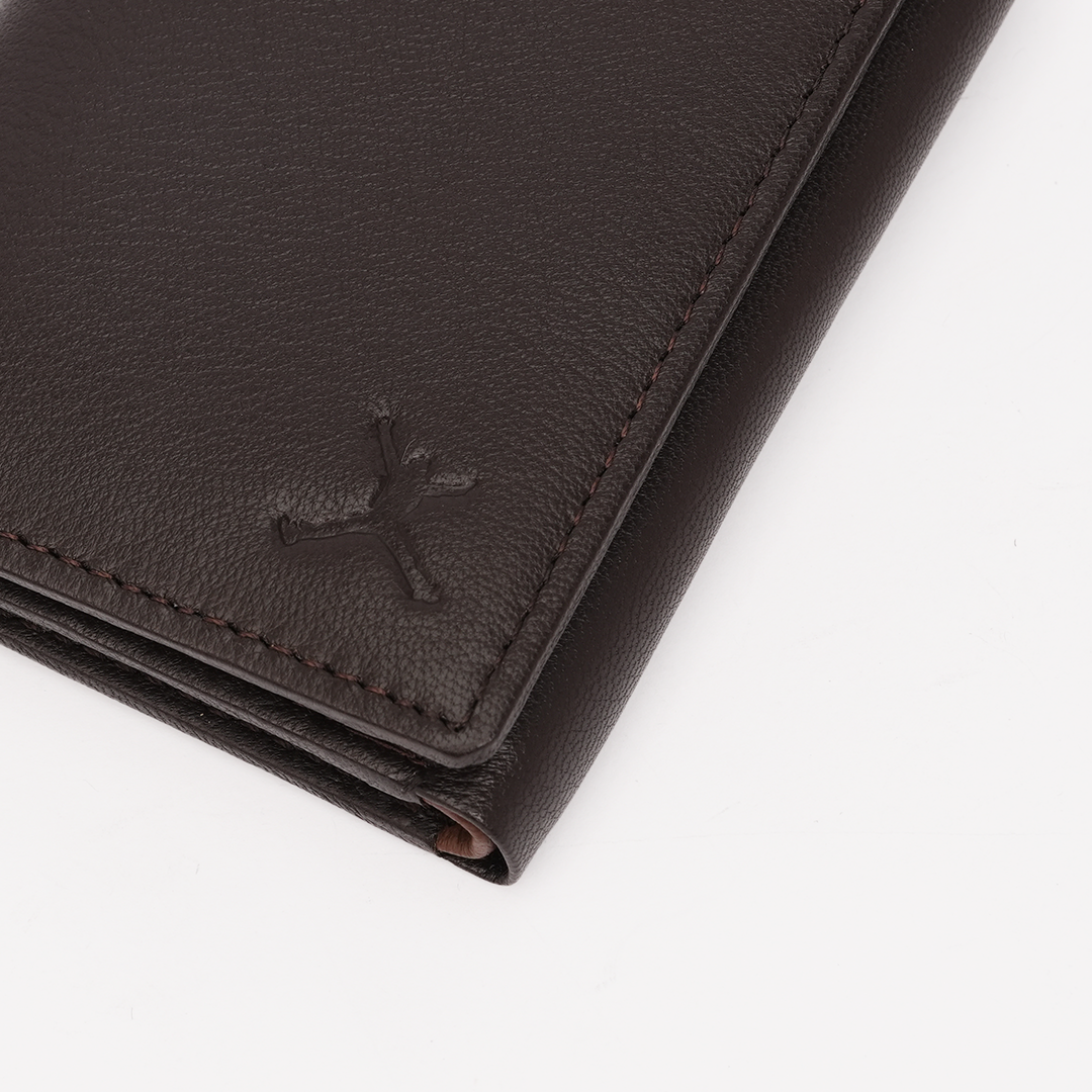 Genuine Leather RFID Tri Fold Wallet - Coffee Brown