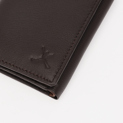 Genuine Leather RFID Tri Fold Wallet - Coffee Brown