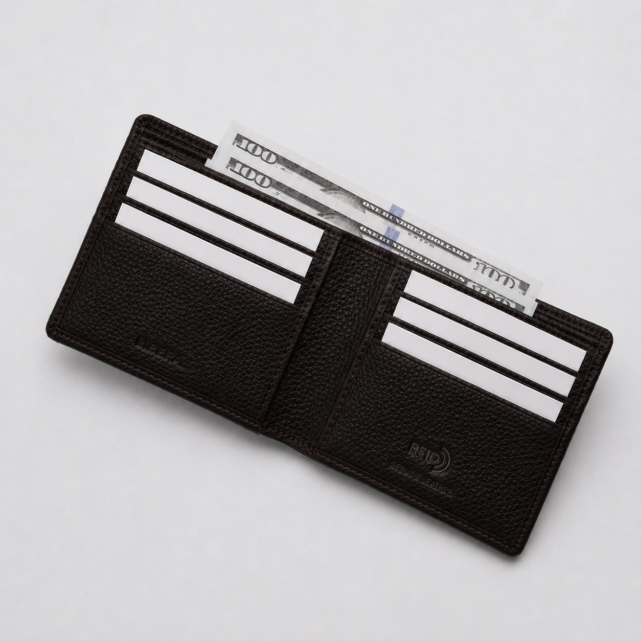 Genuine Leather RFID Wallet - Coffee Brown