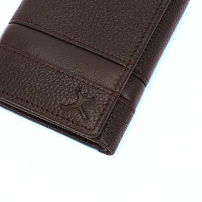 Genuine Leather RFID Tri Fold Wallet - Coffee Brown
