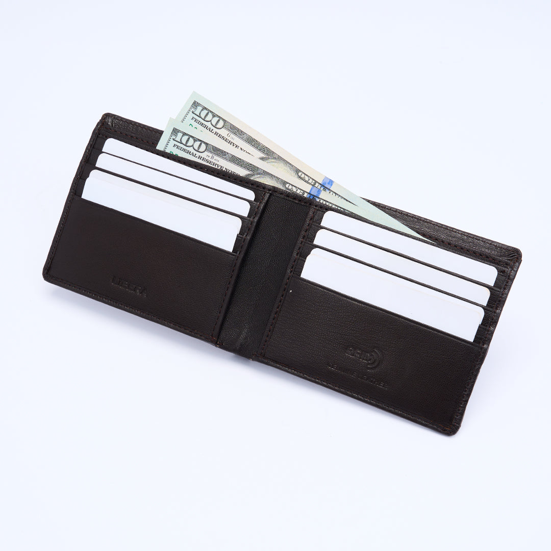 Genuine Leather RFID Wallet - Coffee Brown