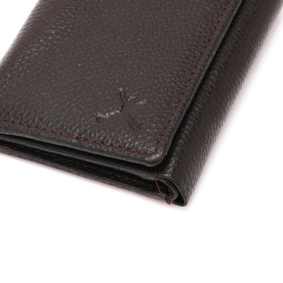 Genuine Leather RFID Tri Fold Wallet - Coffee Brown