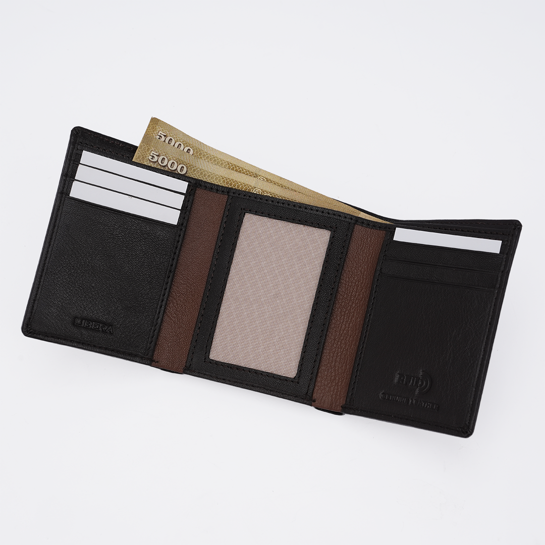 Genuine Leather RFID Tri Fold Wallet - Coffee Brown