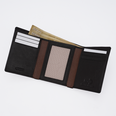 Genuine Leather RFID Tri Fold Wallet - Coffee Brown