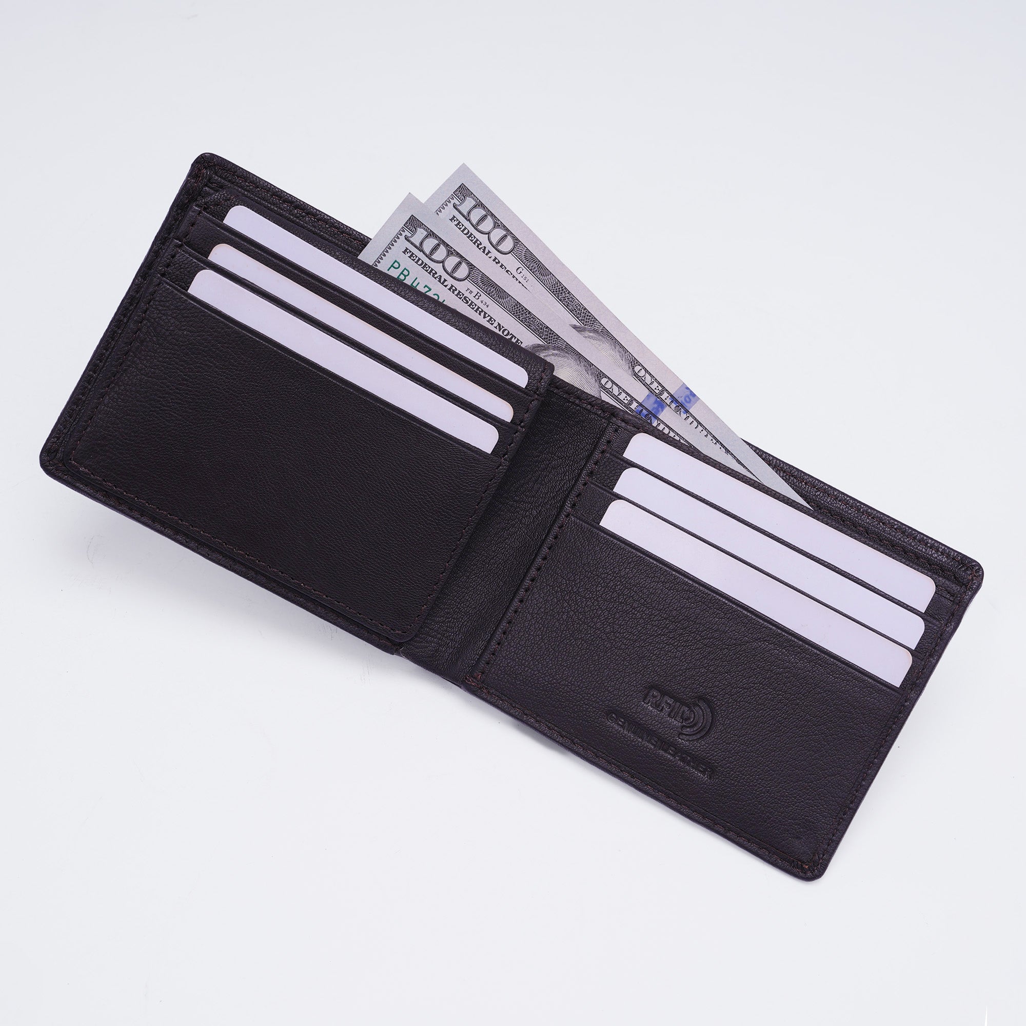 Genuine Leather RFID Wallet - Coffee Brown