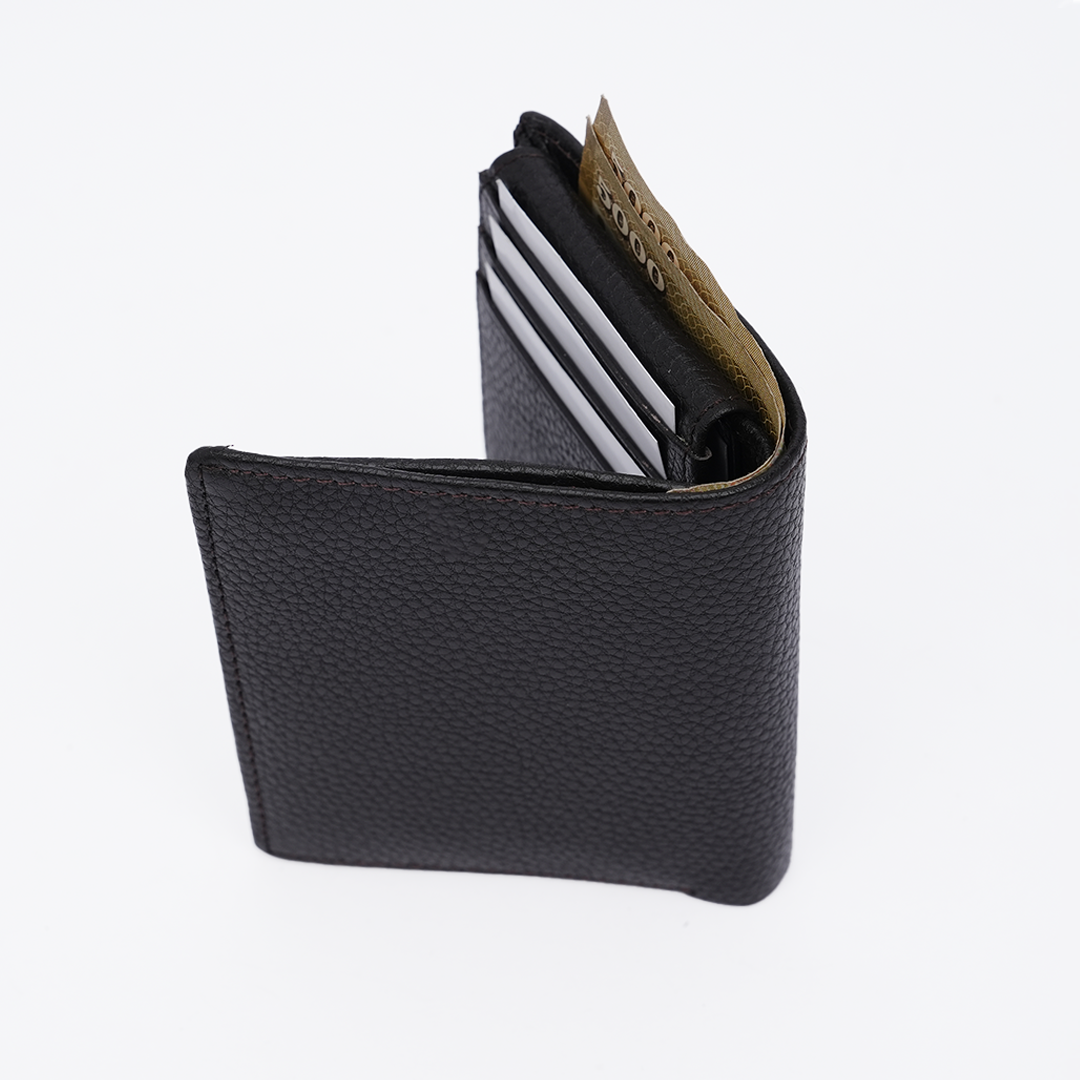 Genuine Pebbled Leather RFID Hip Wallet - Coffee Brown