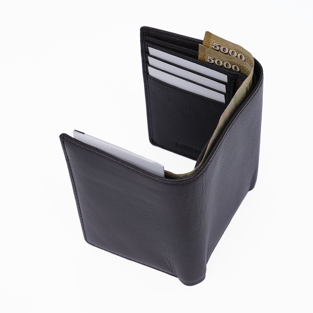 Genuine Leather RFID Tri Fold Wallet - Coffee Brown