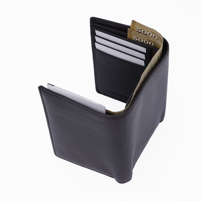 Genuine Leather RFID Tri Fold Wallet - Coffee Brown