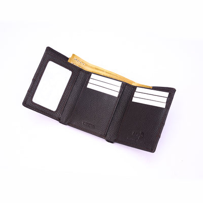 Genuine Leather RFID Tri Fold Wallet - Coffee Brown