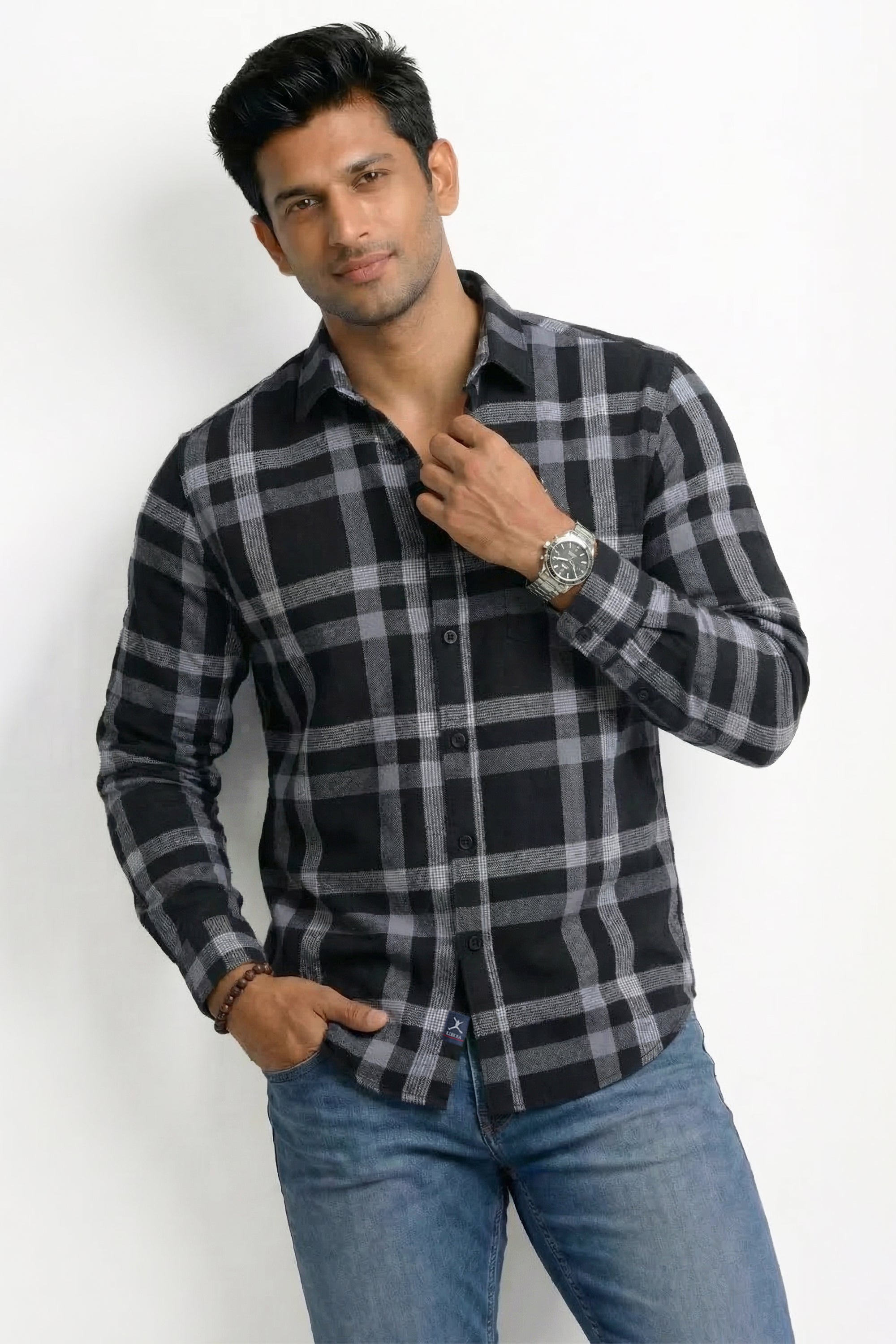 Slim Fit Cotton Checks L/S Shirt