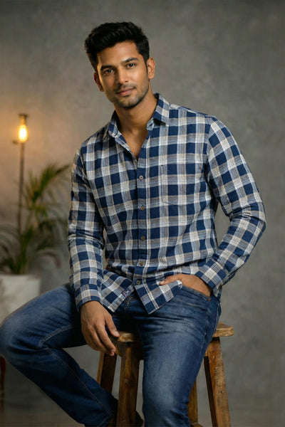 Slim Fit Cotton Checks L/S Shirt
