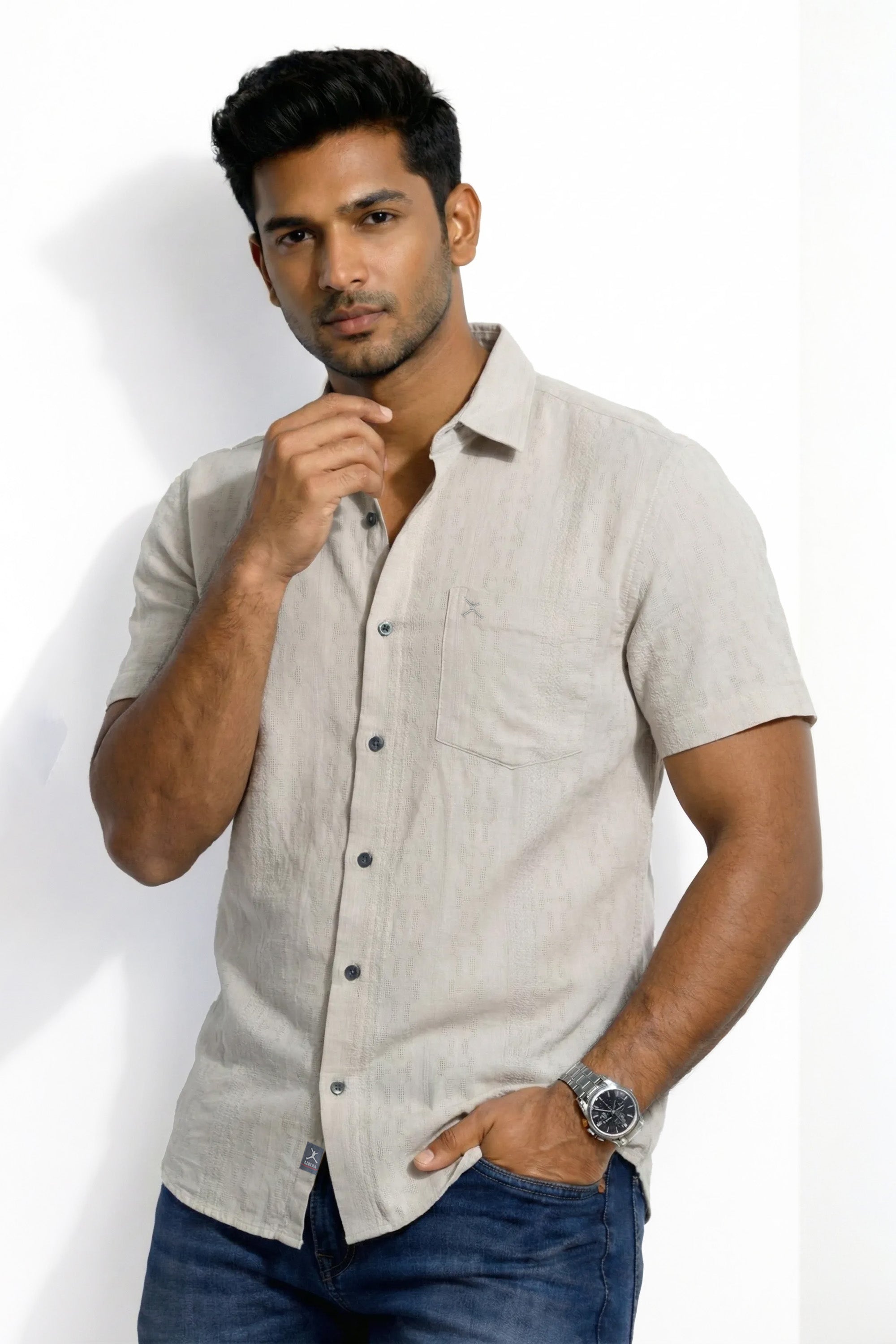 Slim Fit Cotton Plain S/S Shirt