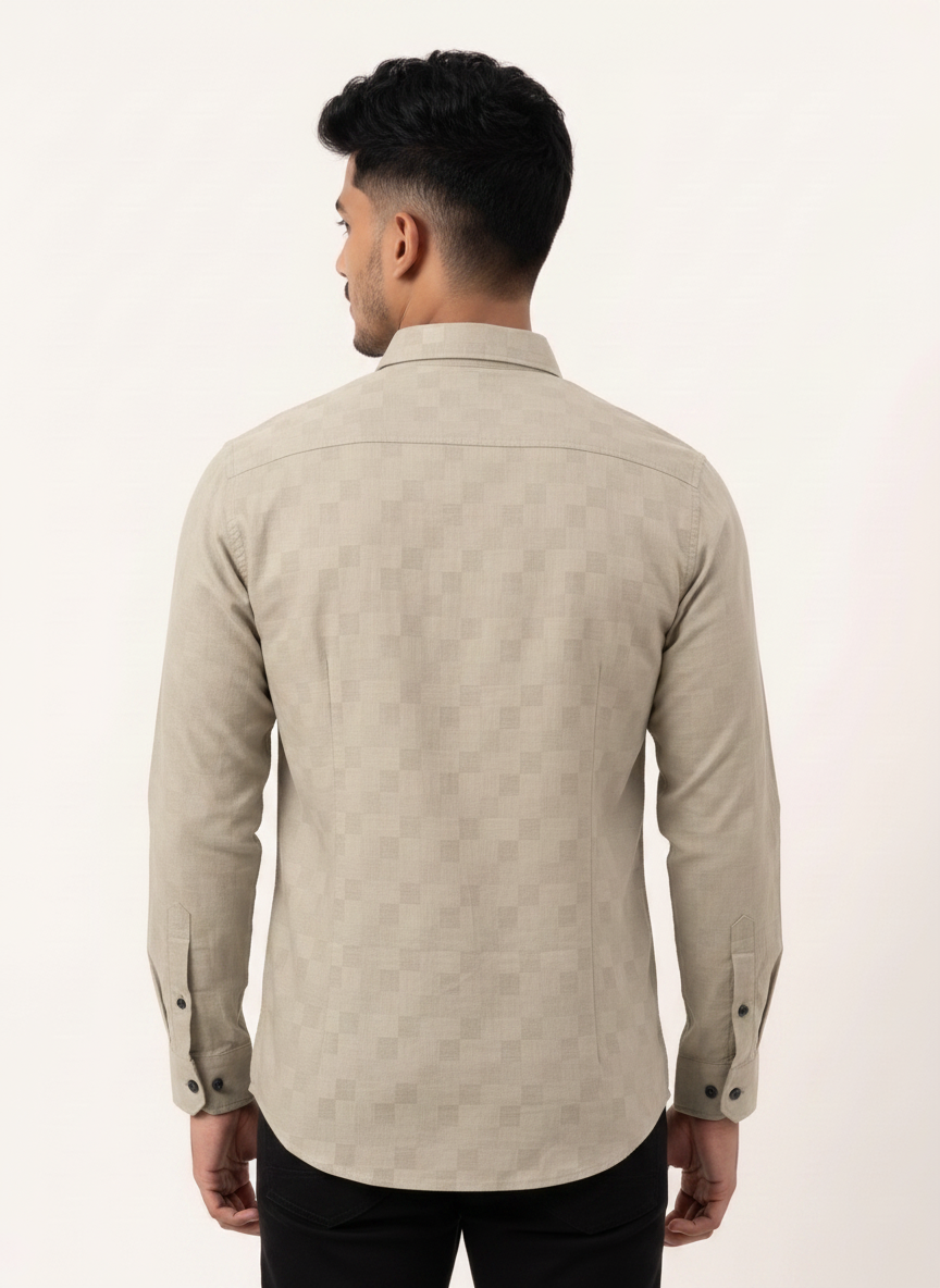 Slim Fit Cotton Plain L/S Shirt - Cream