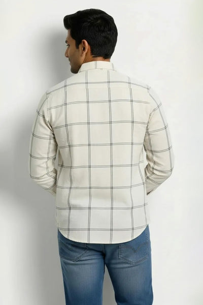 Slim Fit Cotton Linen Stripe Checks L/S Shirt