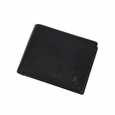 Genuine Leather Coin Pocket Wallet - Black