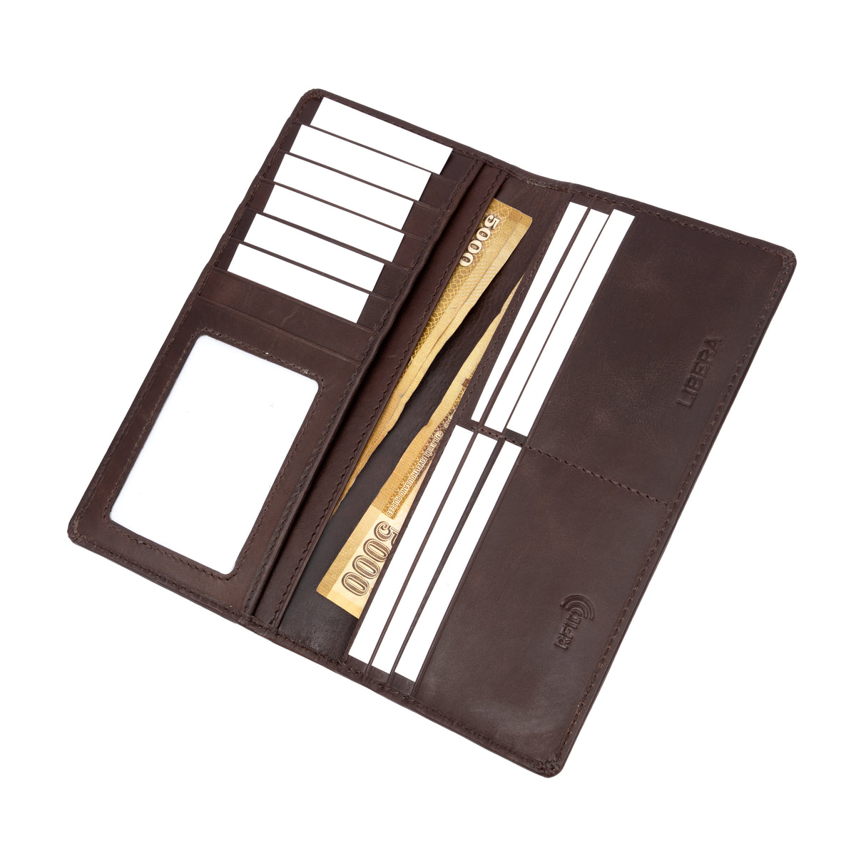 Italian Leather RFID Long Wallet - Coffee Brown