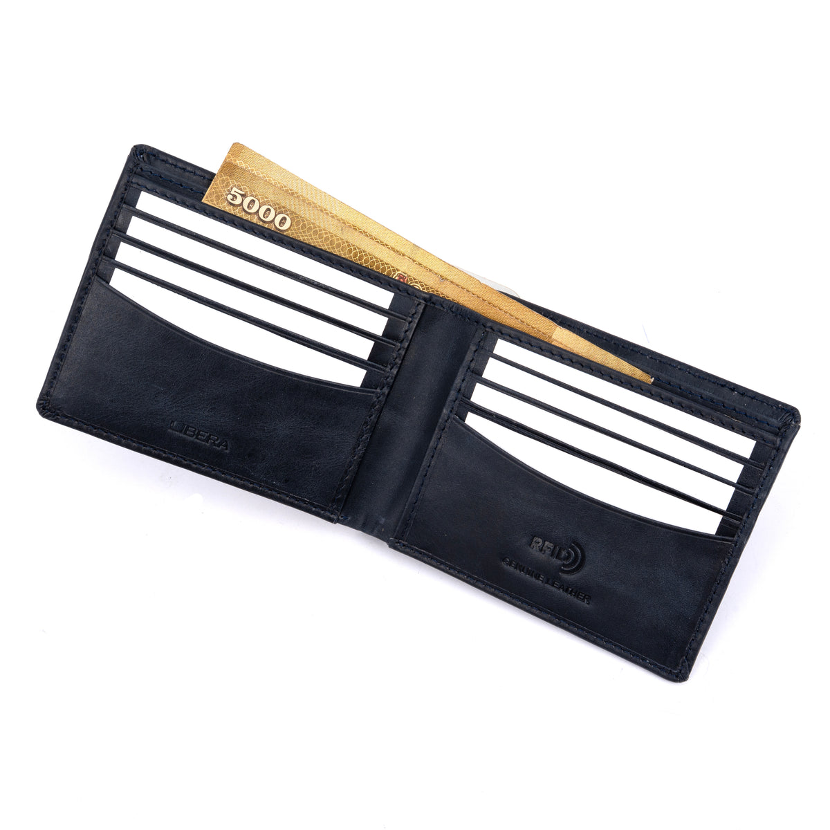 Italian Leather RFID Wallet - Navy