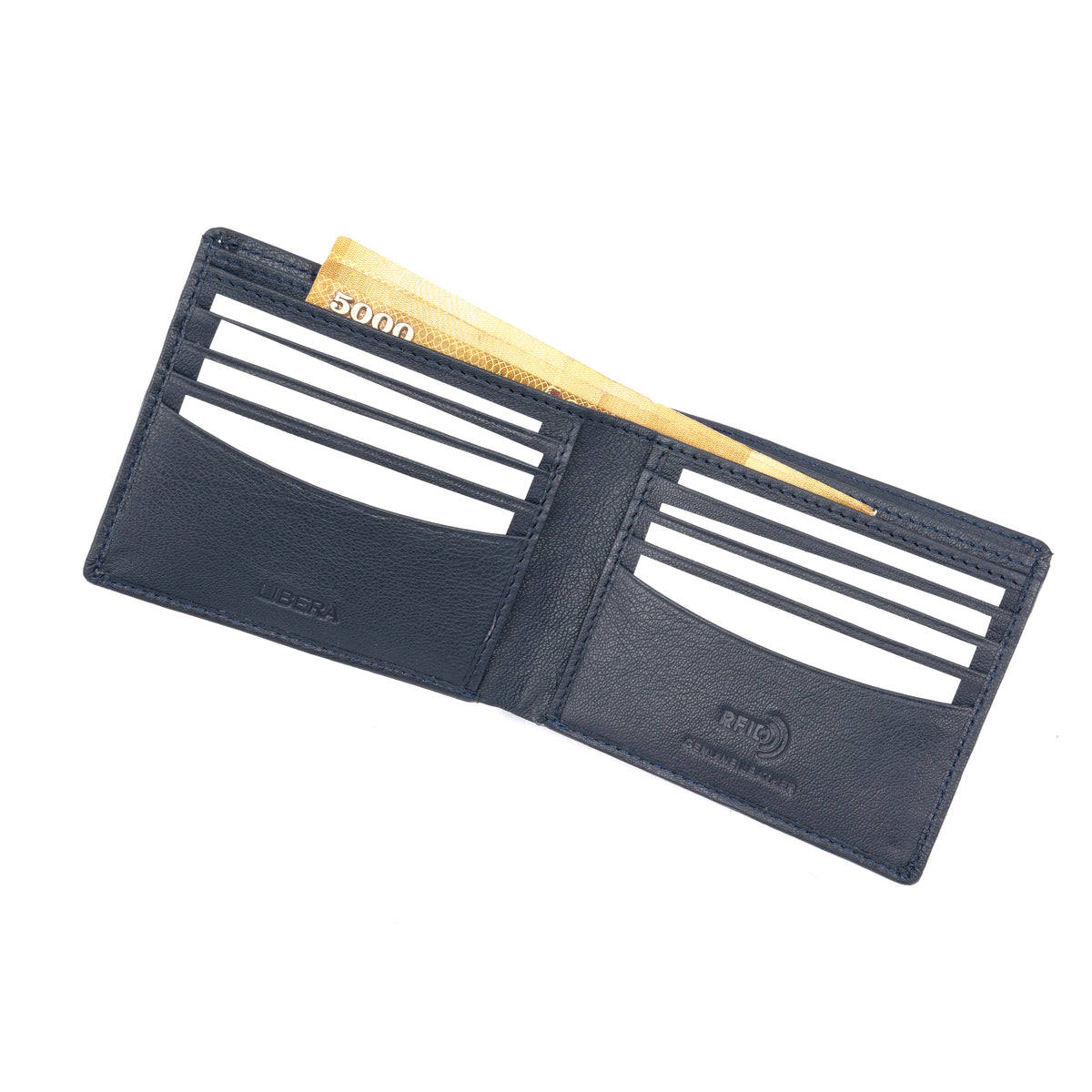 Genuine Leather RFID Wallet - Navy Blue