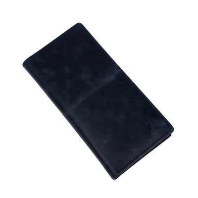 Italian Leather RFID Long Wallet - Navy Blue