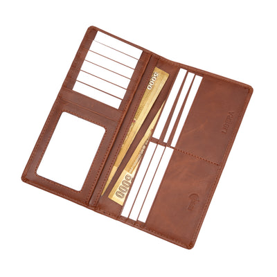 Italian Leather RFID Long Wallet - Tan