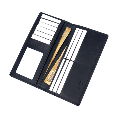 Italian Leather RFID Long Wallet - Navy Blue