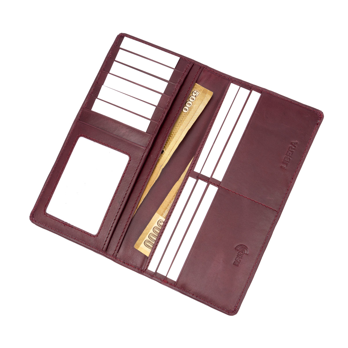 Italian Leather RFID Long Wallet - Burgundy