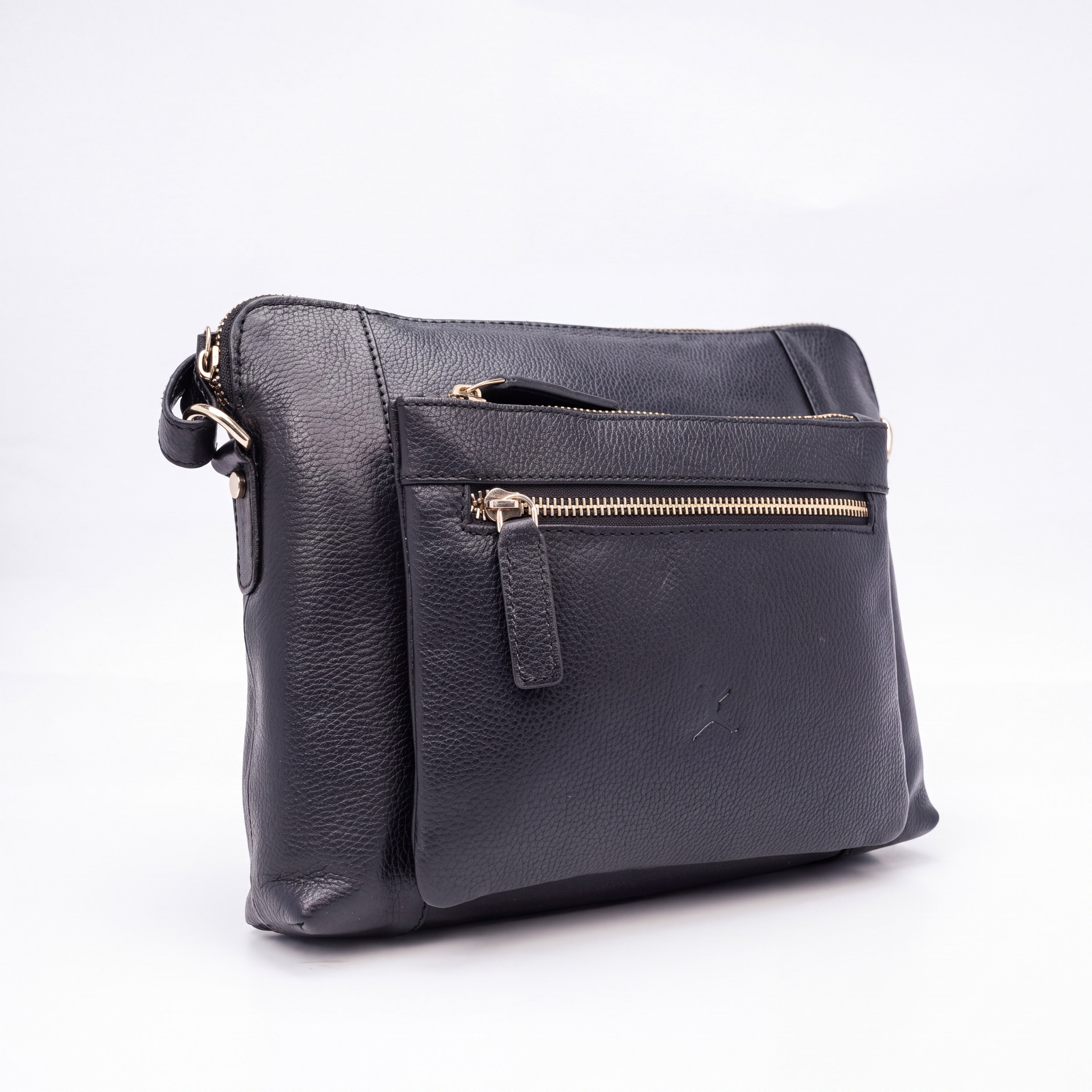 Italian Leather Cross Body Handbag - Black