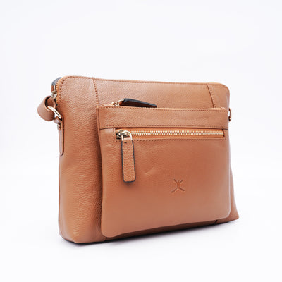 Italian Leather Cross Body Handbag - Tan