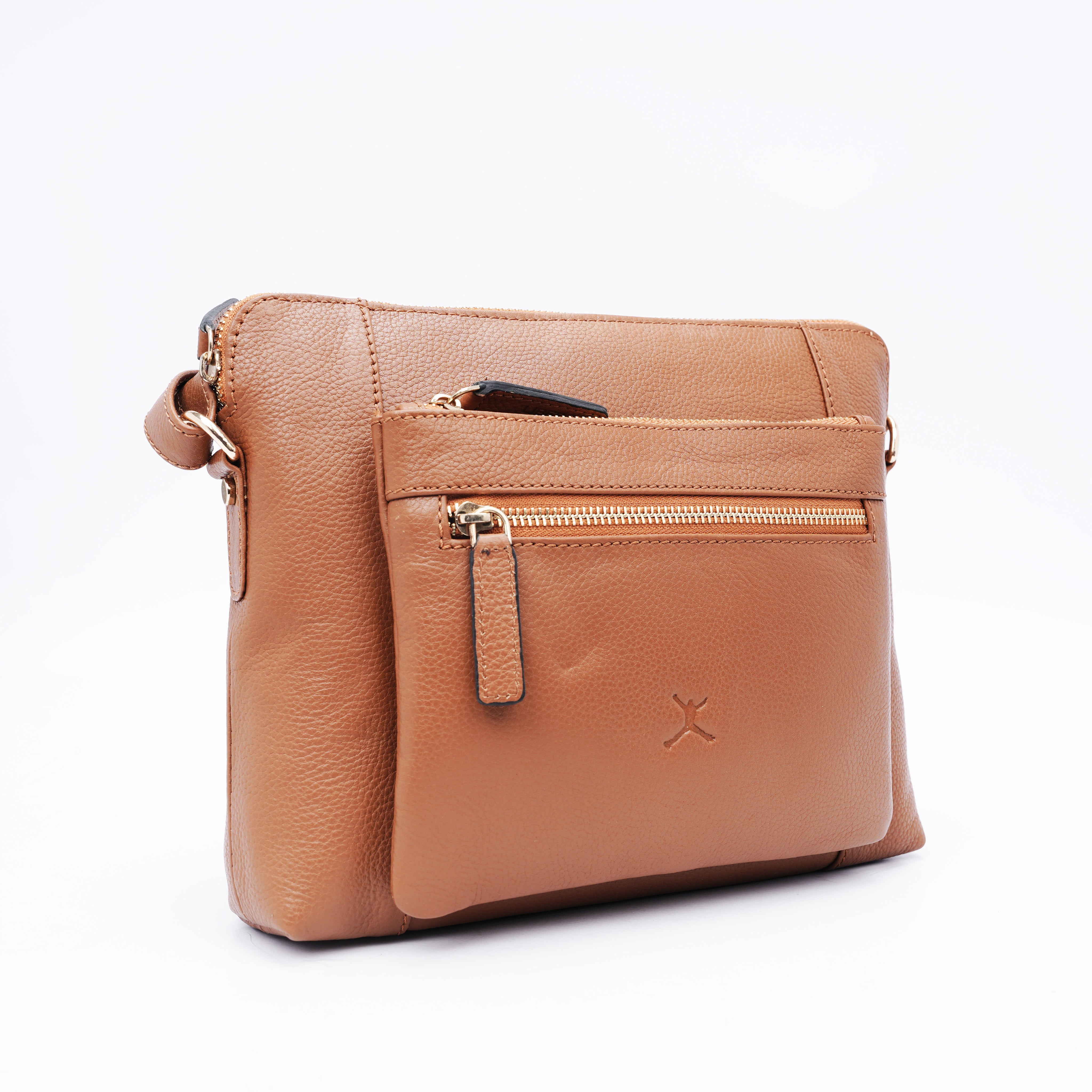 Italian Leather Cross Body Handbag - Tan