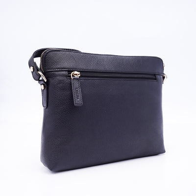 Italian Leather Cross Body Handbag - Black