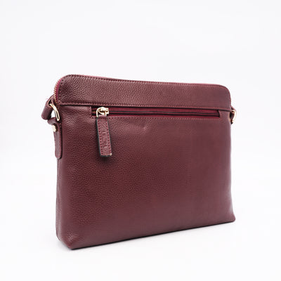 Italian Leather Cross Body Handbag - Burgundy