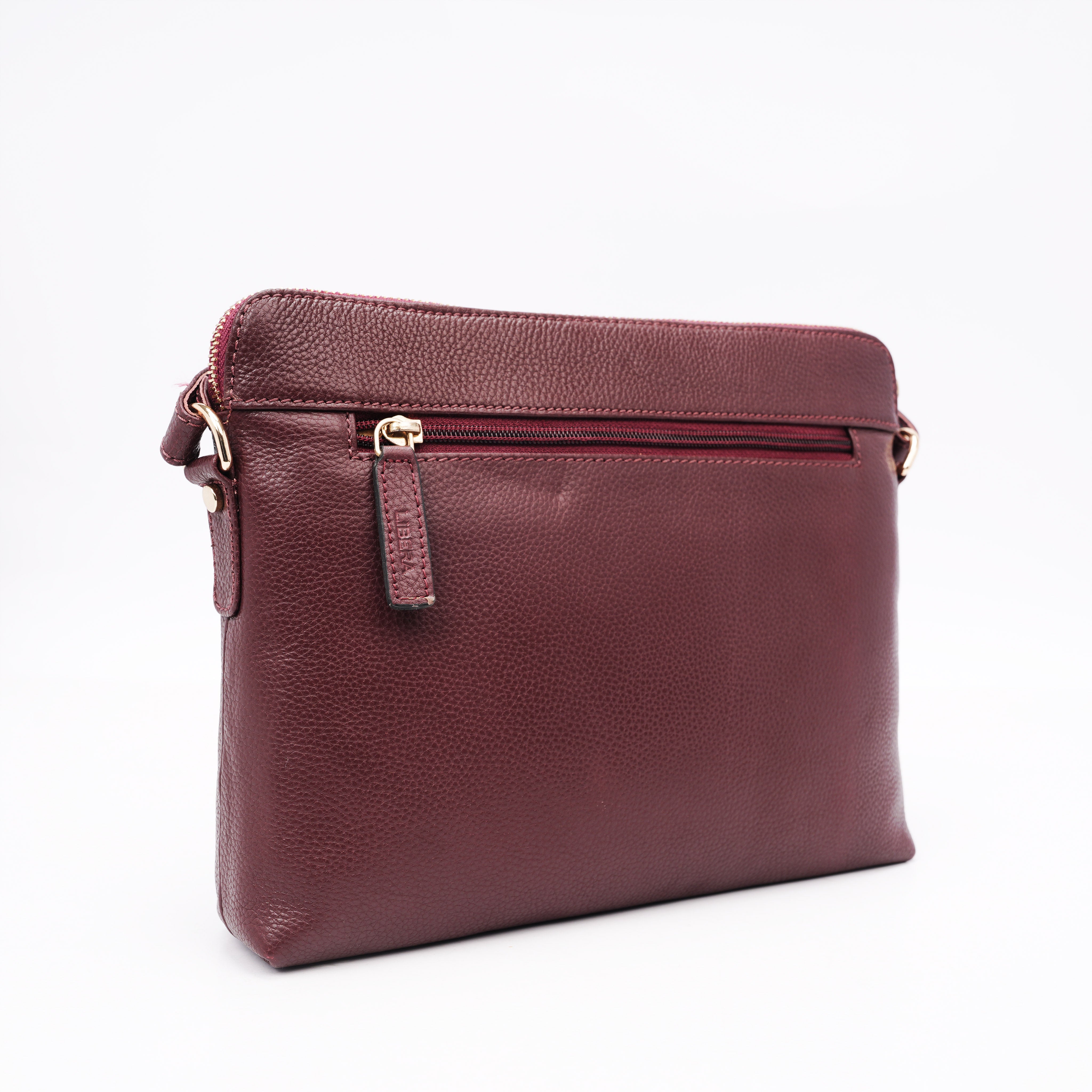Italian Leather Cross Body Handbag - Burgundy