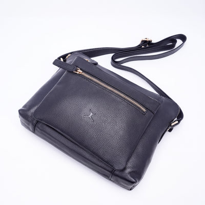 Italian Leather Cross Body Handbag - Black
