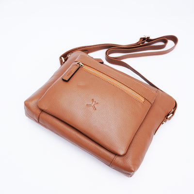 Italian Leather Cross Body Handbag - Tan