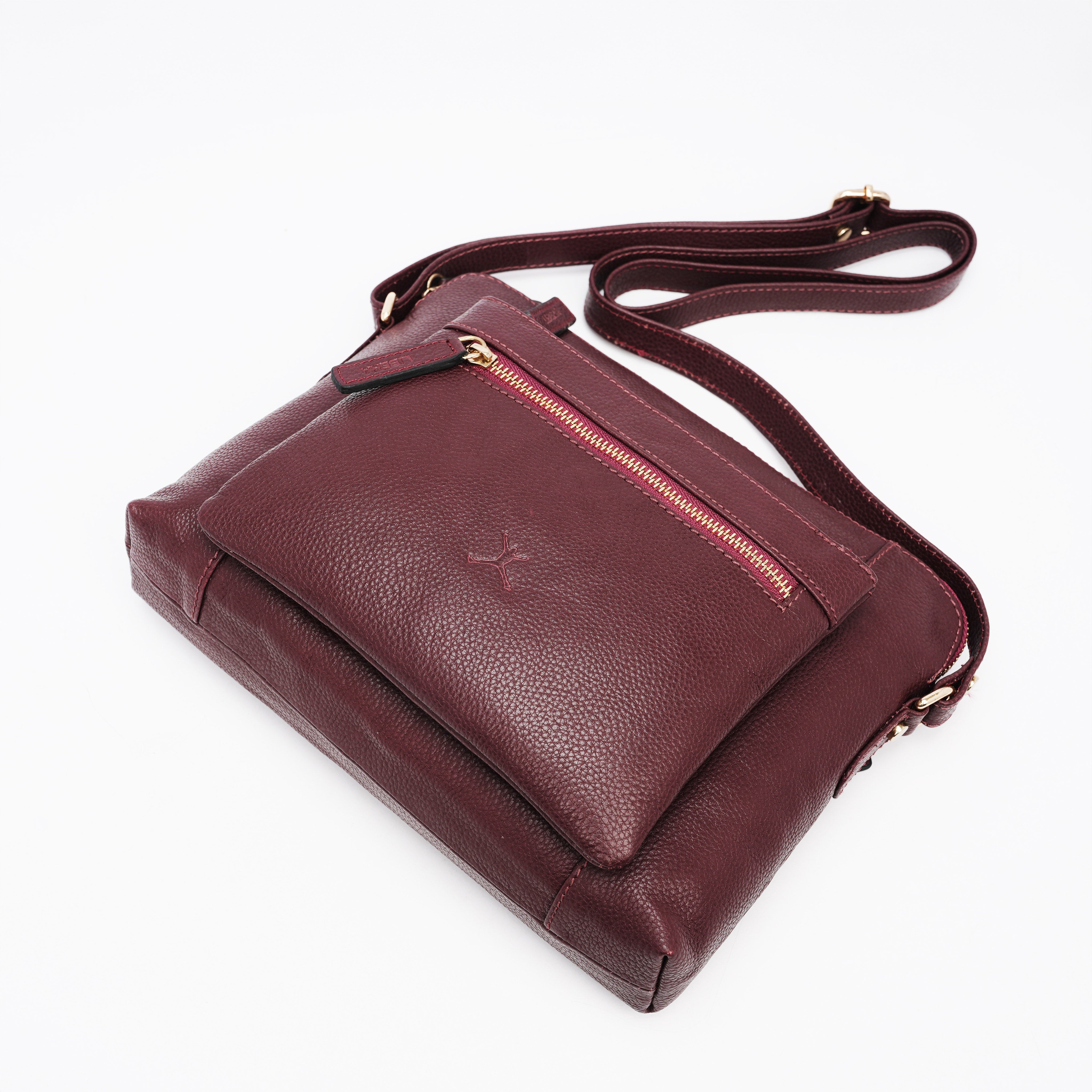 Italian Leather Cross Body Handbag - Burgundy