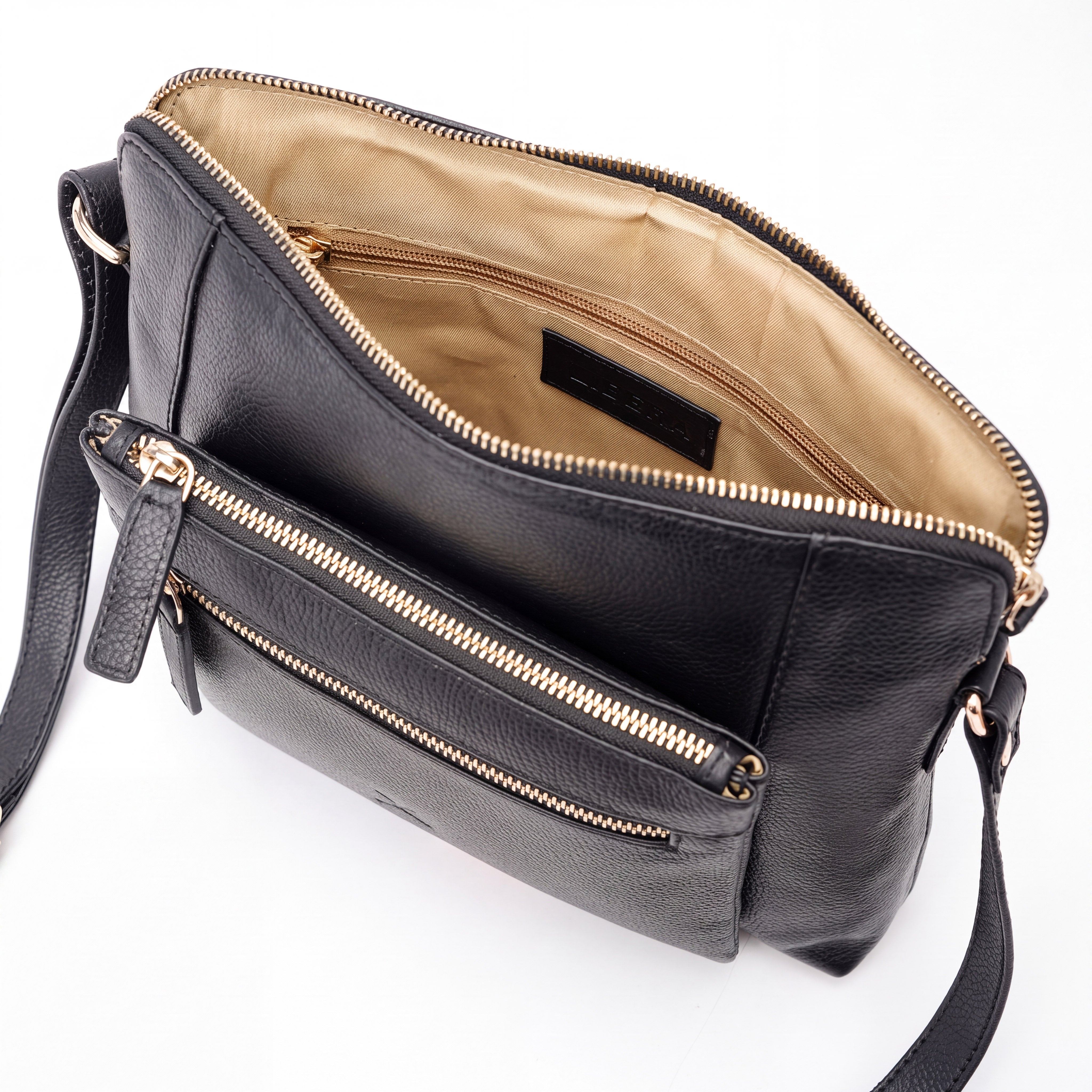 Italian Leather Cross Body Handbag - Black