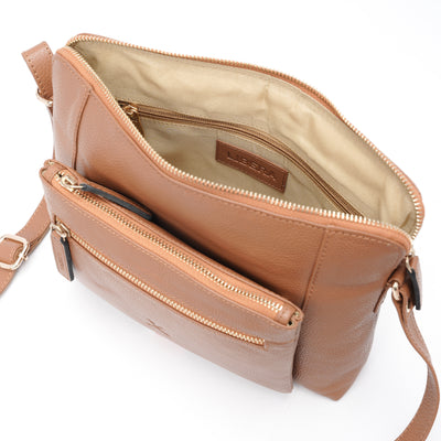 Italian Leather Cross Body Handbag - Tan