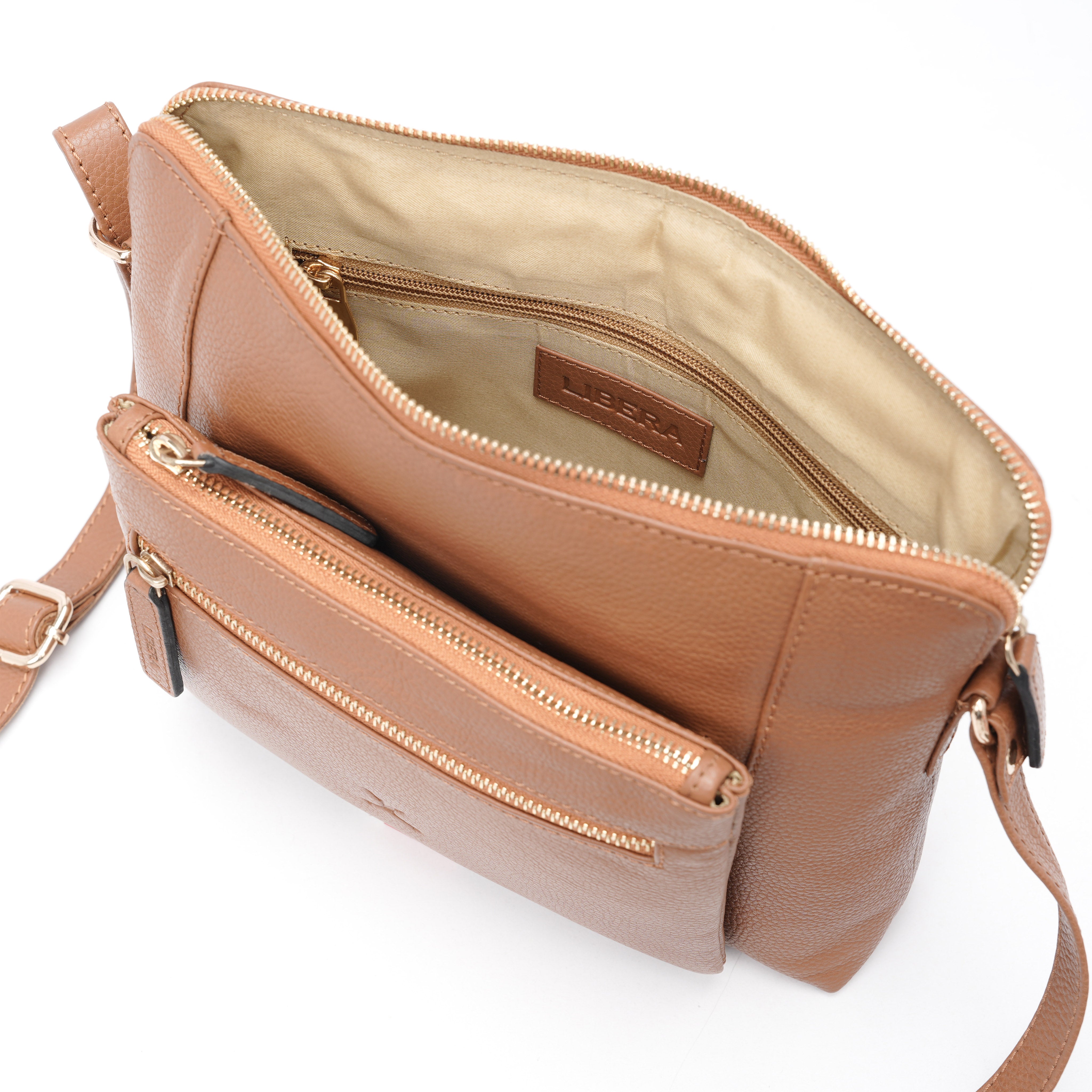Italian Leather Cross Body Handbag - Tan