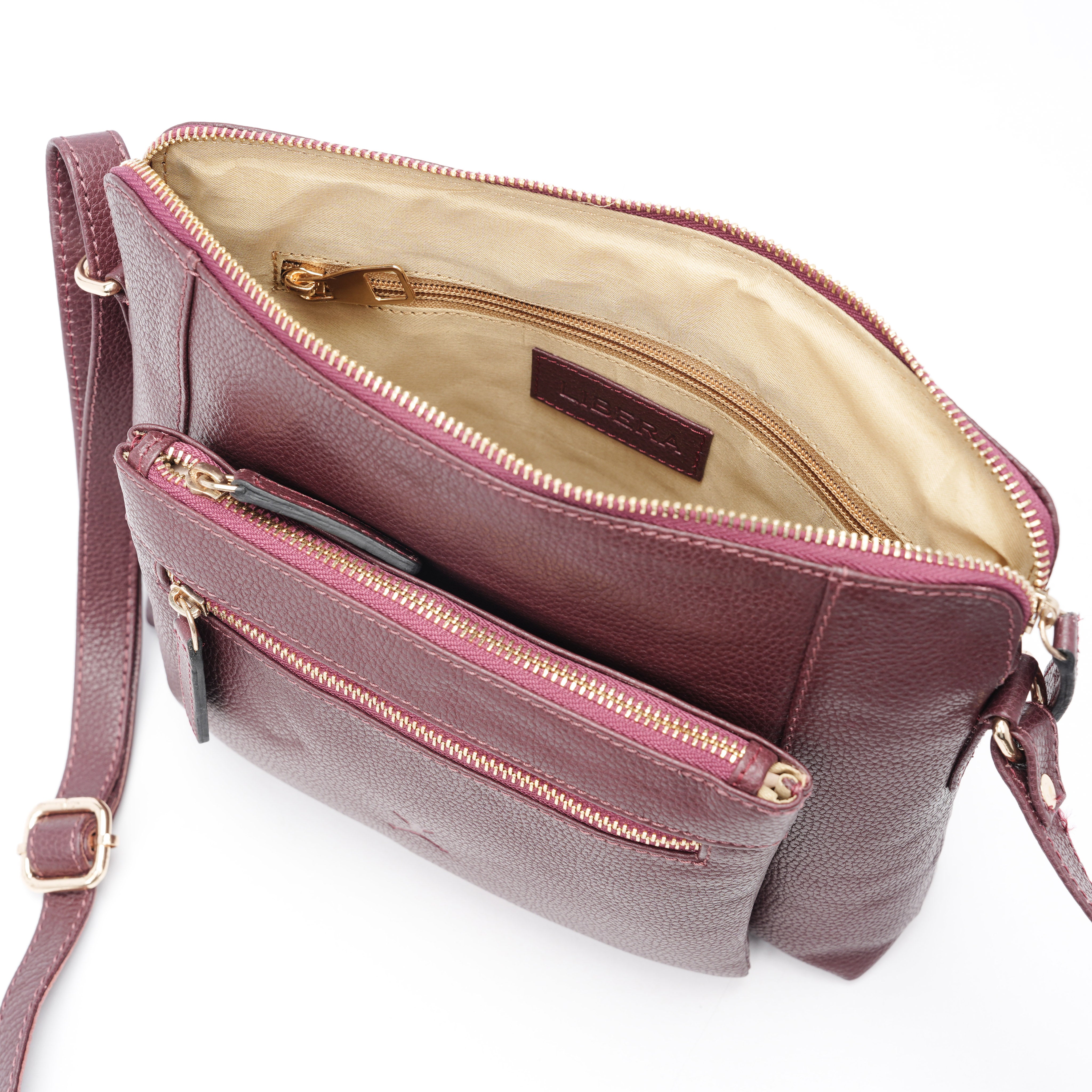 Italian Leather Cross Body Handbag - Burgundy