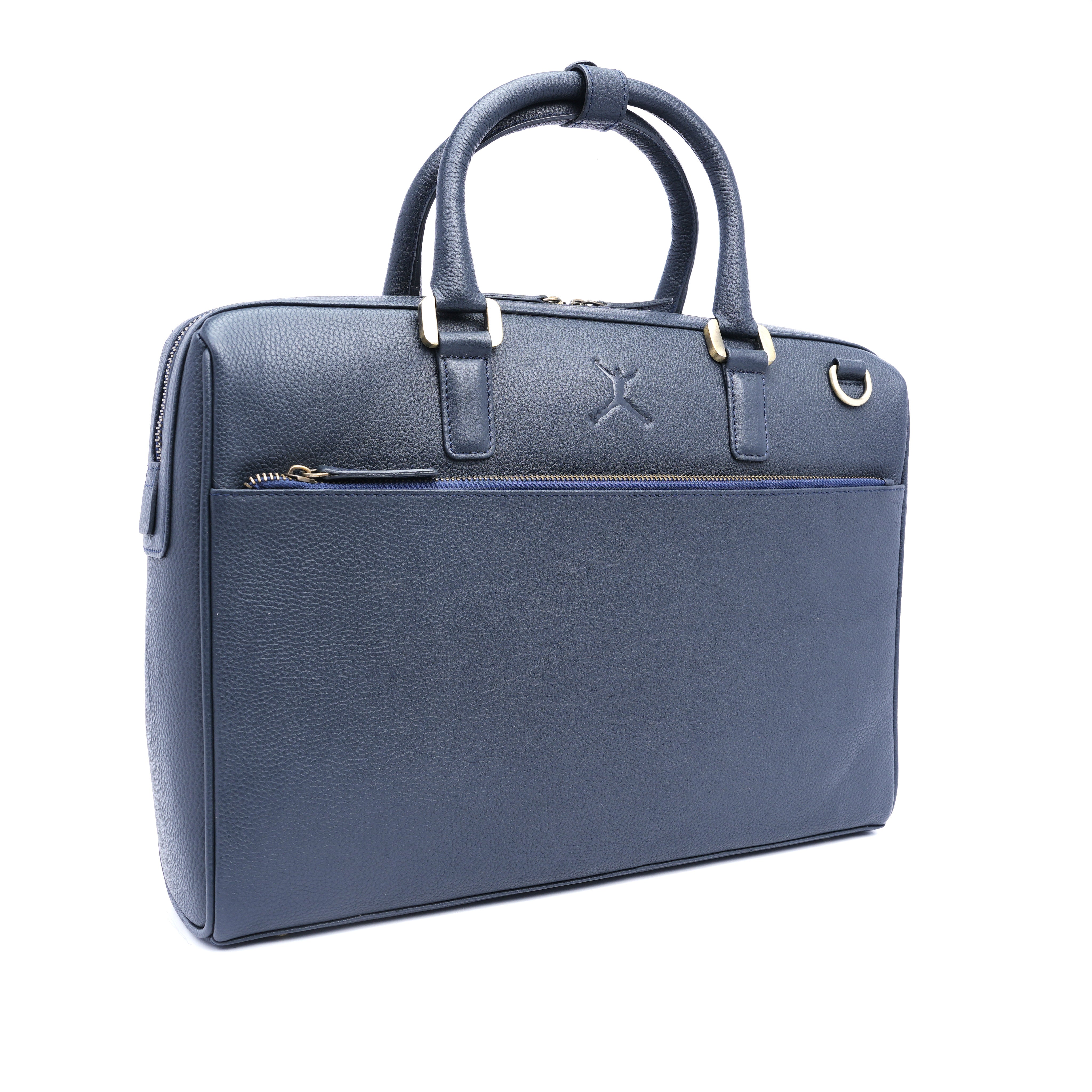 Italian Leather Executive Bag - Navy Blue
